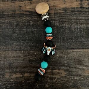 Boho Beaded pacifier clip with Turquoise and Black Accents